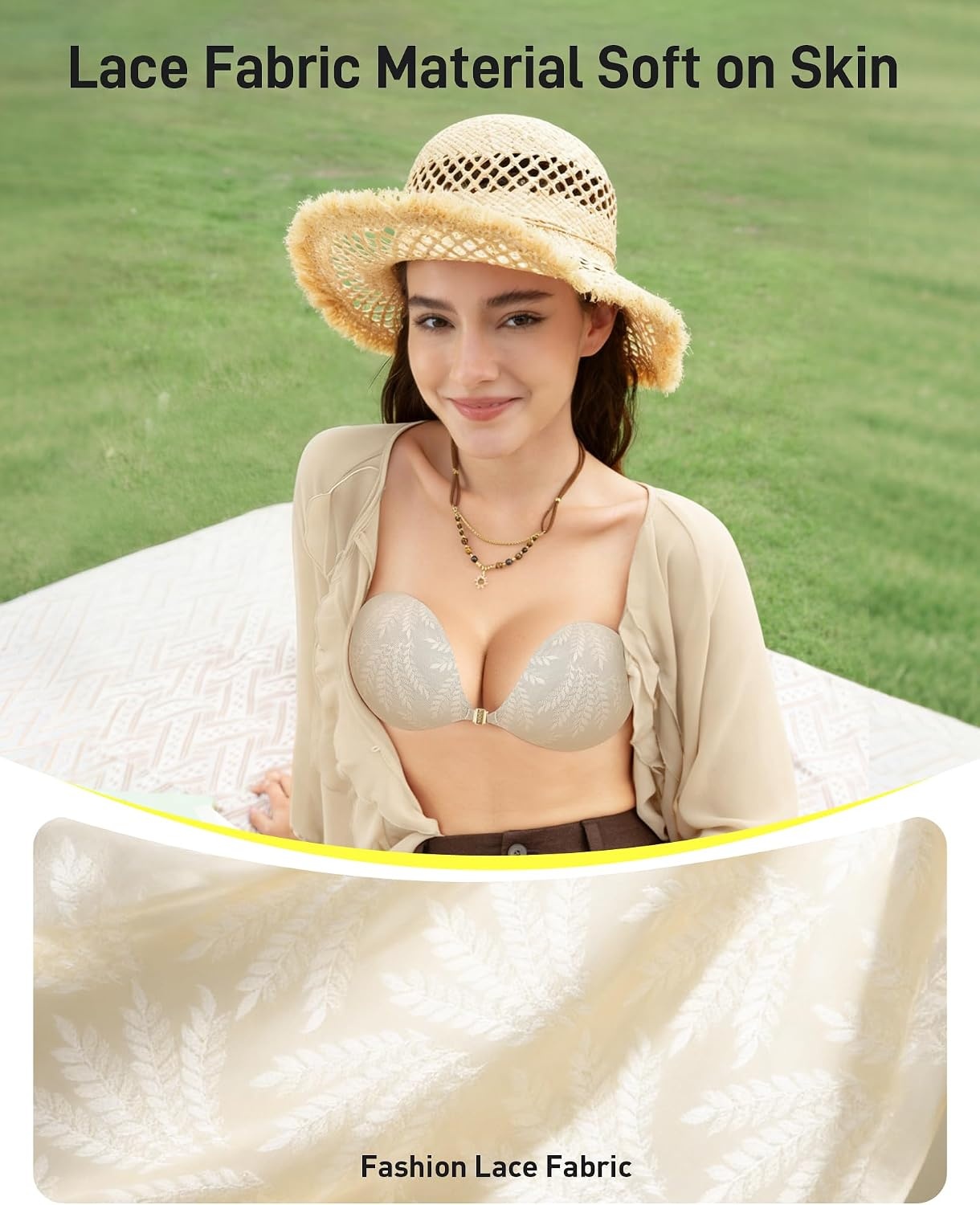 image:imageNiidor Magnetic Adhesive Bra Strapless Sticky Invisible Push up Bra for Backless Dress with Gift Storage BoxNude