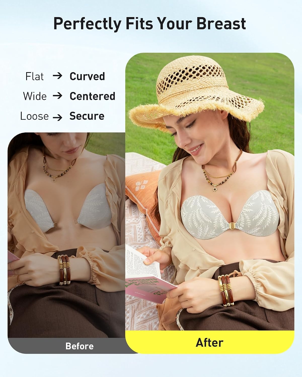 image:imageNiidor Magnetic Adhesive Bra Strapless Sticky Invisible Push up Bra for Backless Dress with Gift Storage BoxNude