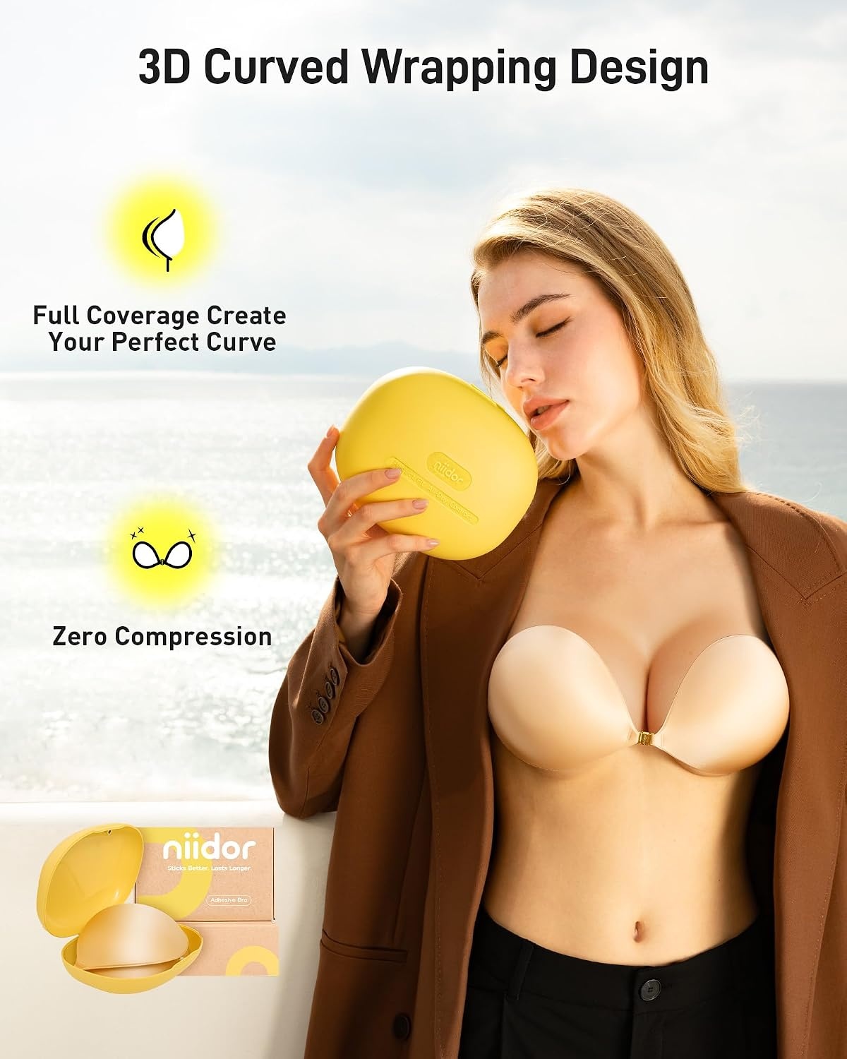 image:imageNiidor Magnetic Adhesive Bra Strapless Sticky Invisible Push up Bra for Backless Dress with Gift Storage BoxSkin