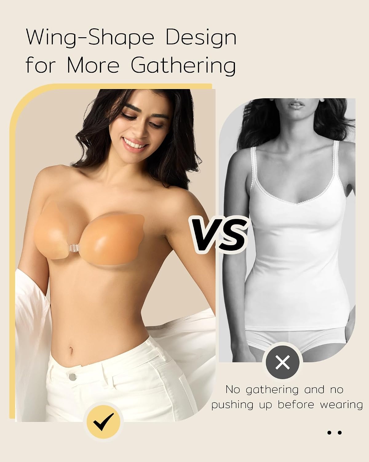 image:imageNiidor Sticky Bra Strapless Silicone Adhesive Push Up Invisible Backless Bra for Women with Nipple Covers Pink