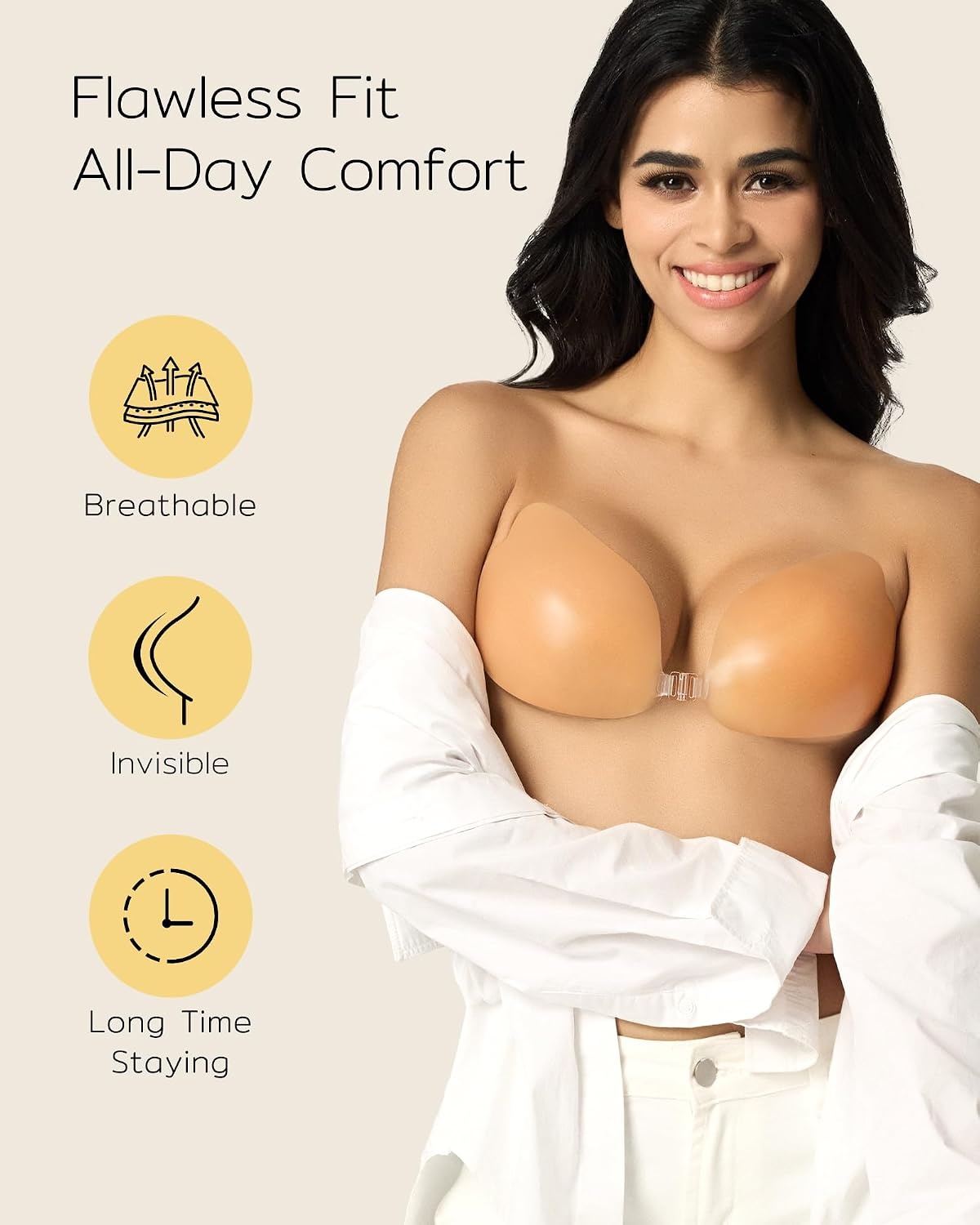 image:imageNiidor Sticky Bra Strapless Silicone Adhesive Push Up Invisible Backless Bra for Women with Nipple Covers Pink