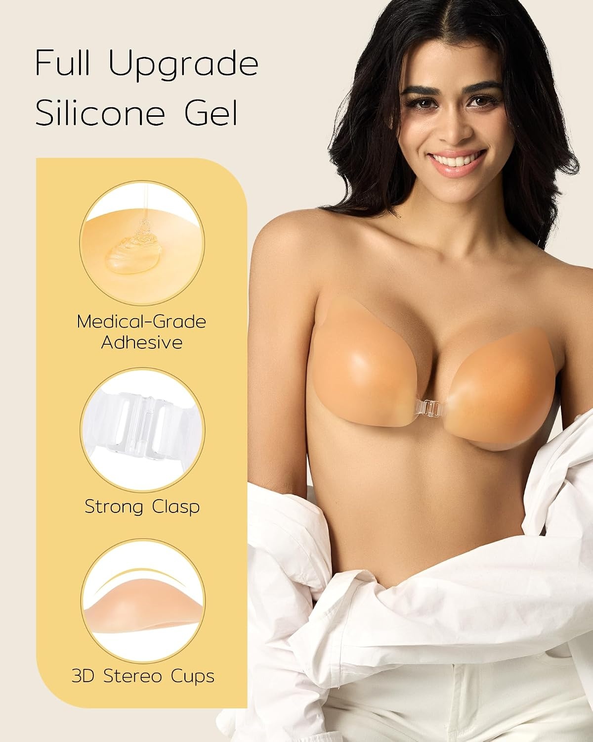 image:imageNiidor Sticky Bra Strapless Silicone Adhesive Push Up Invisible Backless Bra for Women with Nipple Covers Pink