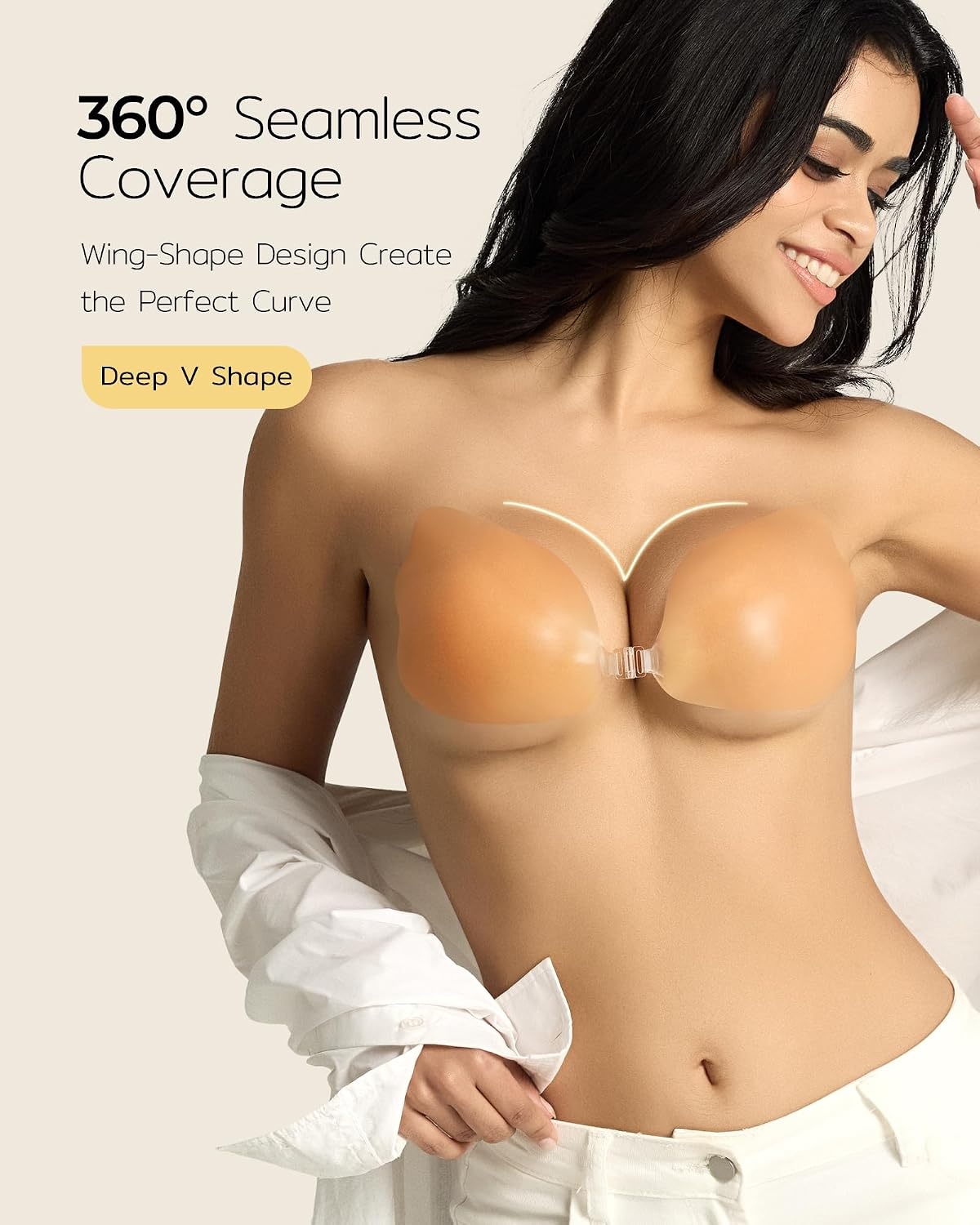 image:imageNiidor Sticky Bra Strapless Silicone Adhesive Push Up Invisible Backless Bra for Women with Nipple Covers Pink