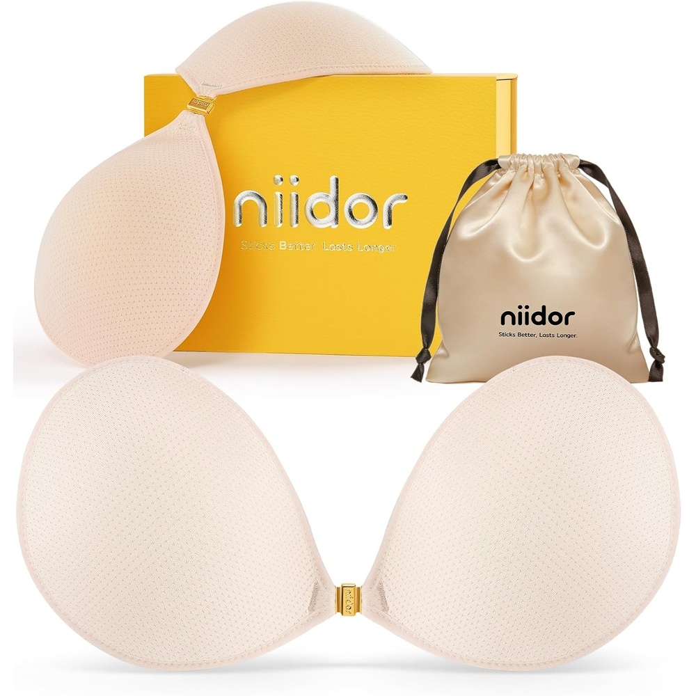 image:imageNiidor Adhesive Bra Strapless Ultra Sticky Invisible Push up Silicone Bra Multiple Colors Sizes Reusable for Backless DressCreamcolored