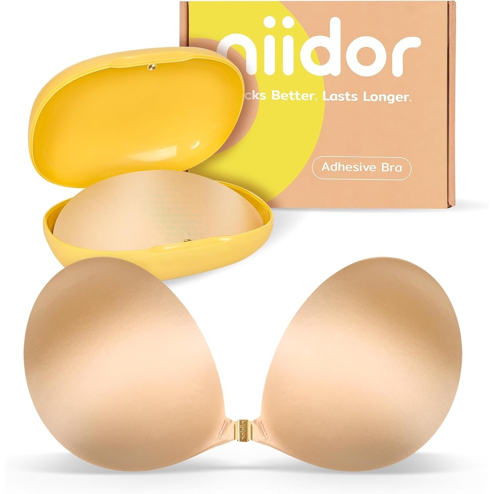 image:imageNiidor Magnetic Adhesive Bra Strapless Sticky Invisible Push up Bra for Backless Dress with Gift Storage BoxSkin