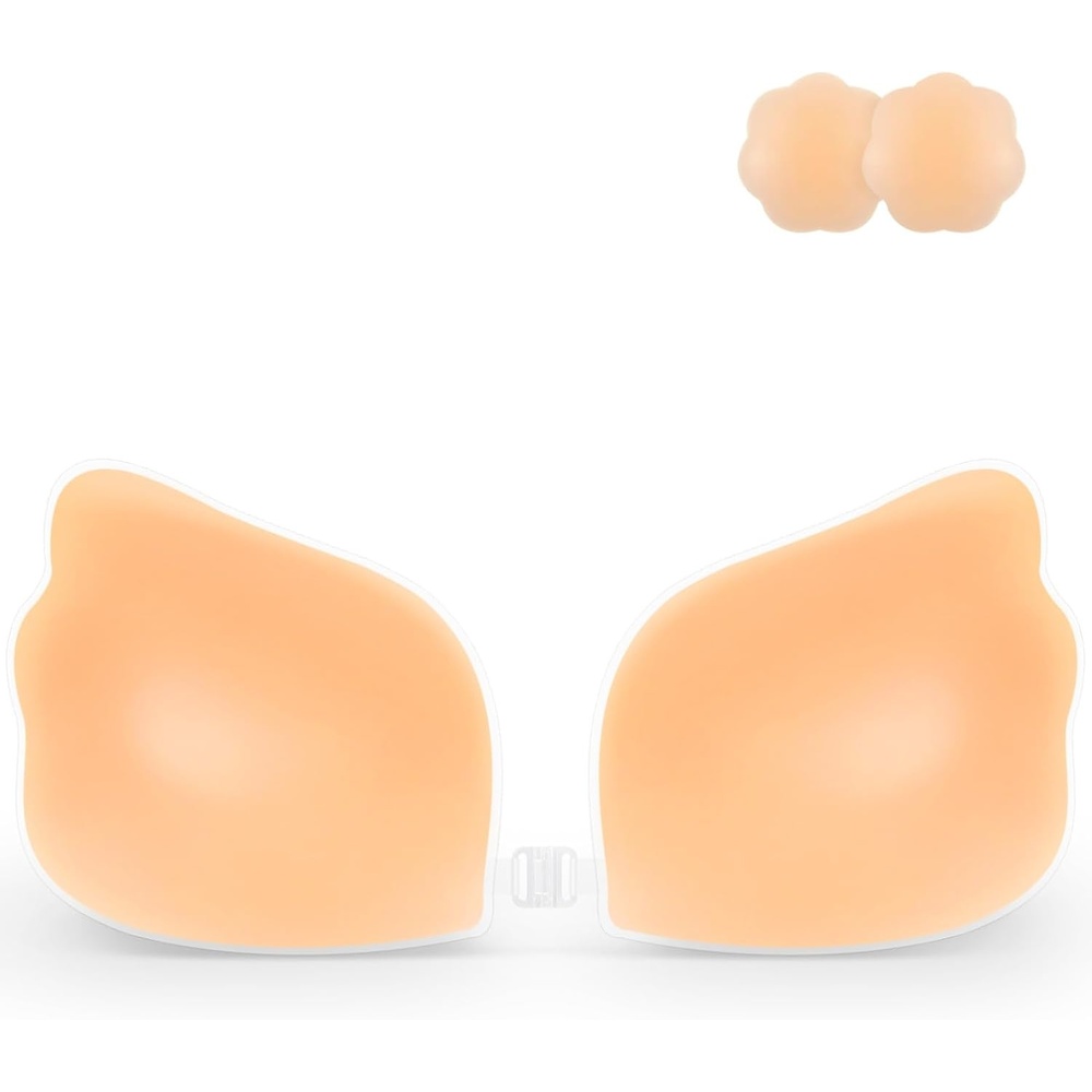 image:imageNiidor Sticky Bra Strapless Silicone Adhesive Push Up Invisible Backless Bra for Women with Nipple Covers Pink