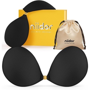 Niidor Adhesive Bra Strapless Ultra Sticky Invisible Push up Silicone Bra Multiple Colors Sizes Reusable for Backless Dress(Black-colored)