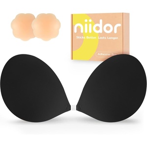 Niidor Adhesive Bra Strapless Ultra Sticky Invisible Push up Silicone Bra Multiple Colors Sizes Reusable for Backless Dress(Classic Black)