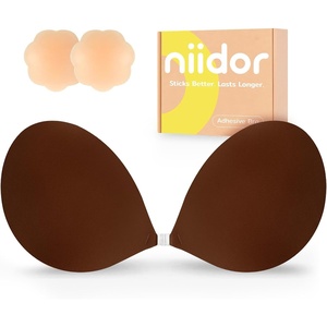 Niidor Adhesive Bra Strapless Ultra Sticky Invisible Push up Silicone Bra Multiple Colors Sizes Reusable for Backless Dress(Classic Coffee)