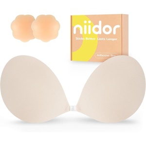 Niidor Adhesive Bra Strapless Ultra Sticky Invisible Push up Silicone Bra Multiple Colors Sizes Reusable for Backless Dress(Classic Off-white)