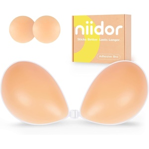 Niidor Adhesive Bra Strapless Ultra Sticky Invisible Push up Silicone Bra Multiple Colors Sizes Reusable for Backless Dress(Creme)