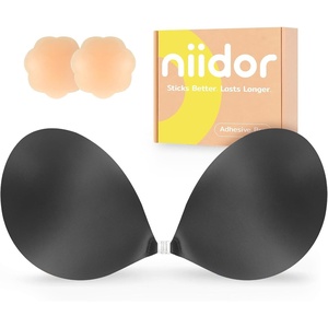 Niidor Adhesive Bra Strapless Ultra Sticky Invisible Push up Silicone Bra Multiple Colors Sizes Reusable for Backless Dress(Jet Black)