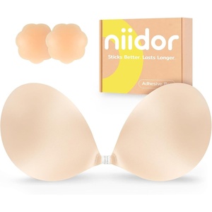 Niidor Adhesive Bra Strapless Ultra Sticky Invisible Push up Silicone Bra Multiple Colors Sizes Reusable for Backless Dress(Light Beige)