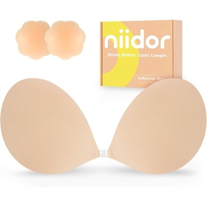 Niidor Adhesive Bra Strapless Ultra Sticky Invisible Push up Silicone Bra Multiple Colors Sizes Reusable for Backless Dress(Nude)